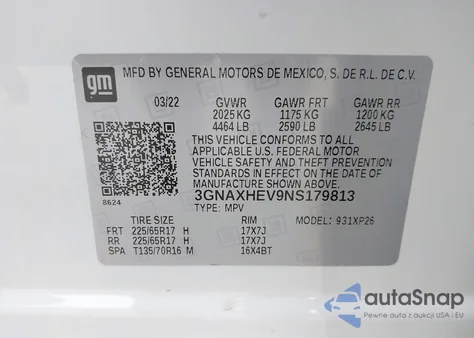 2022 Chevrolet Equinox Fwd Ls from USA, damaged, VIN 3GNAXHEV9NS179813